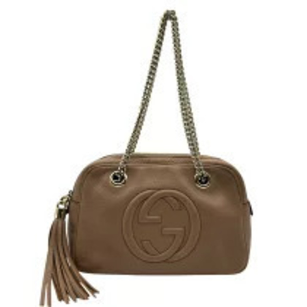 Gucci Soho Chain Handbag Pink Beige Cream Leather